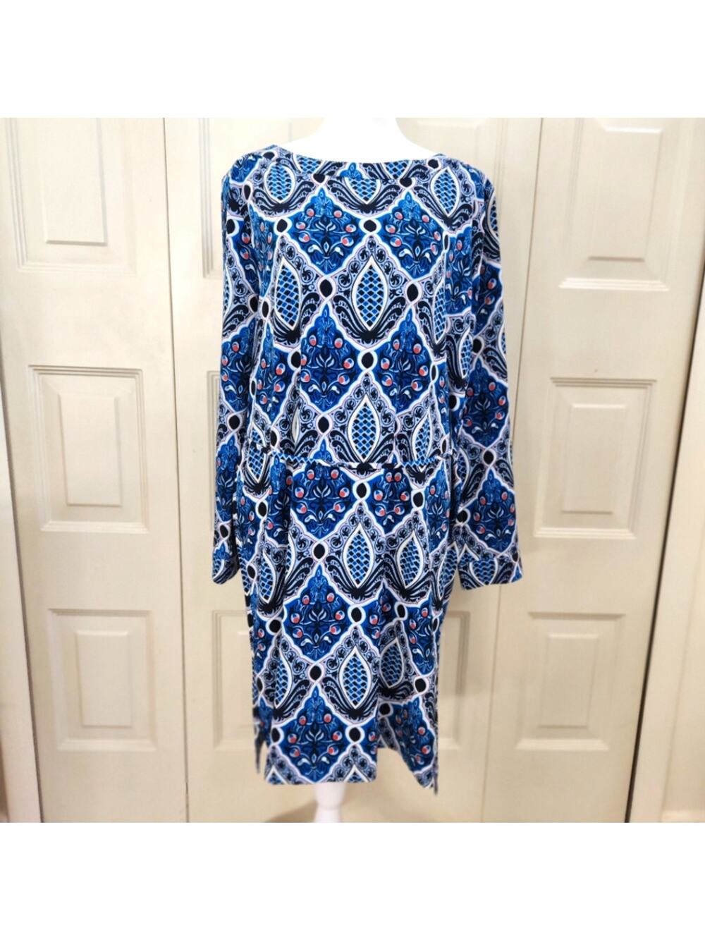 Ann Taylor Loft Blue Boho Shirt Dress - Casual Lightweight - Large Petite